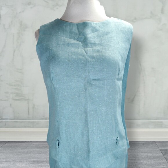 Vintage 60s Matching Midi Skirt Set Size 8 Button Back Top Linen Blend Mod - Picture 4 of 15